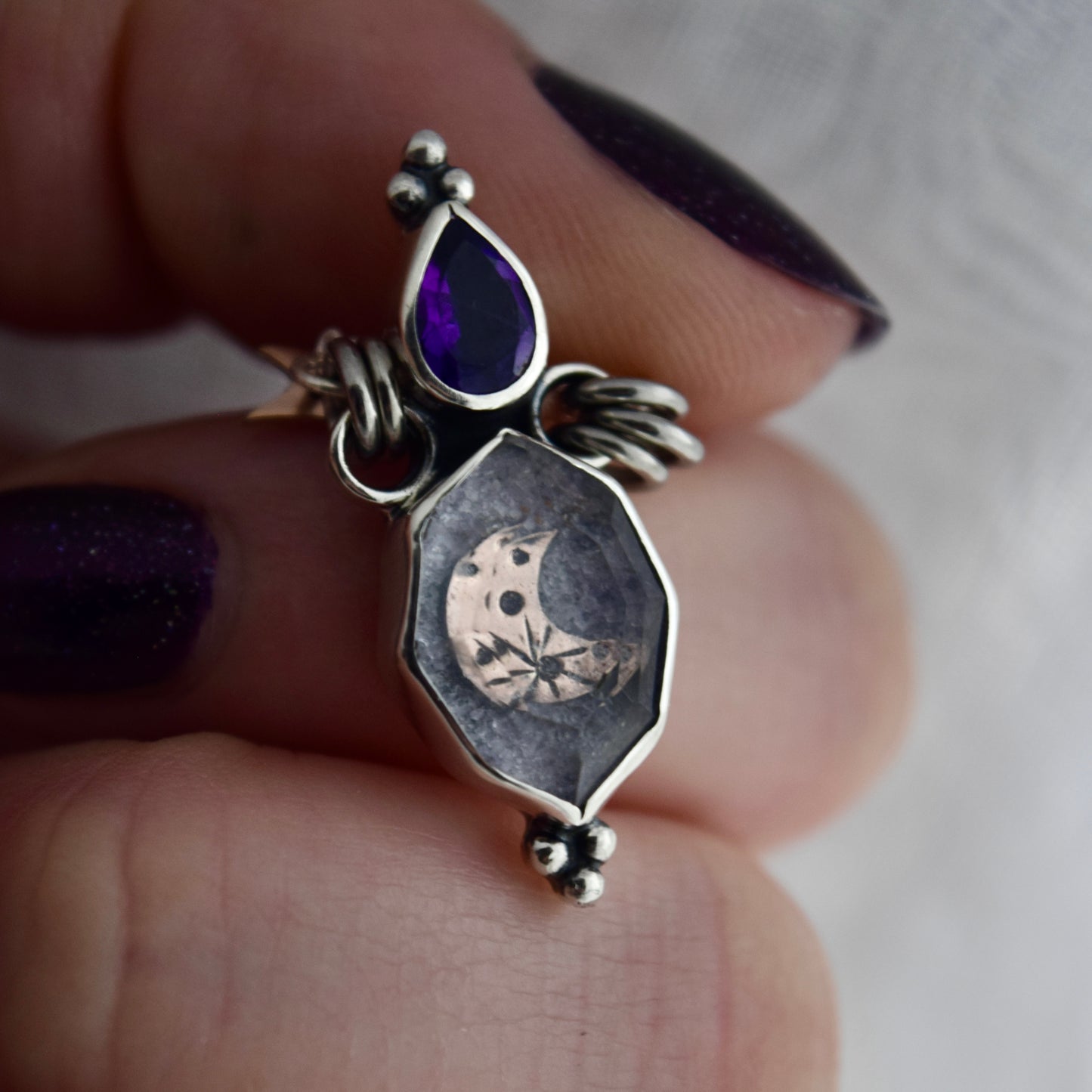 Midnight Lavender Potion Bottle Necklace with Amethyst and Crushed Amethyst