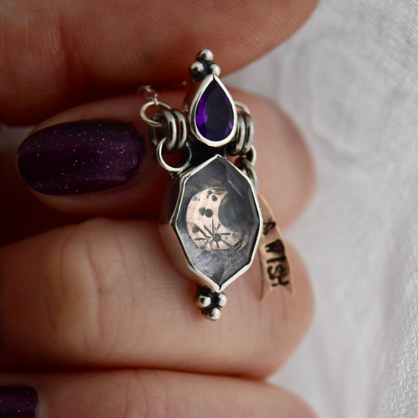 Midnight Lavender Potion Bottle Necklace with Amethyst and Crushed Amethyst
