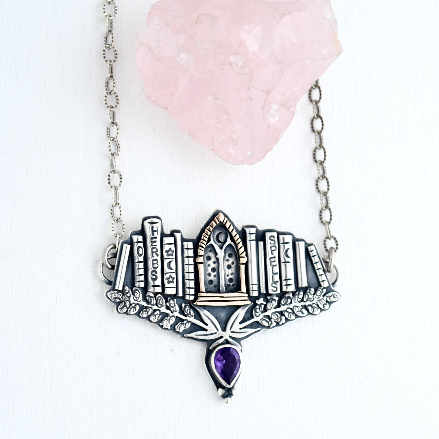 Midnight Library Necklace with Rose Gold Fill and Amethyst
