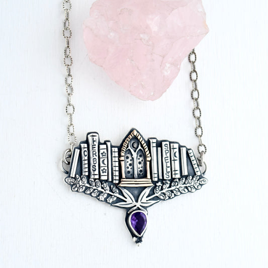 Midnight Library Necklace with Rose Gold Fill and Amethyst
