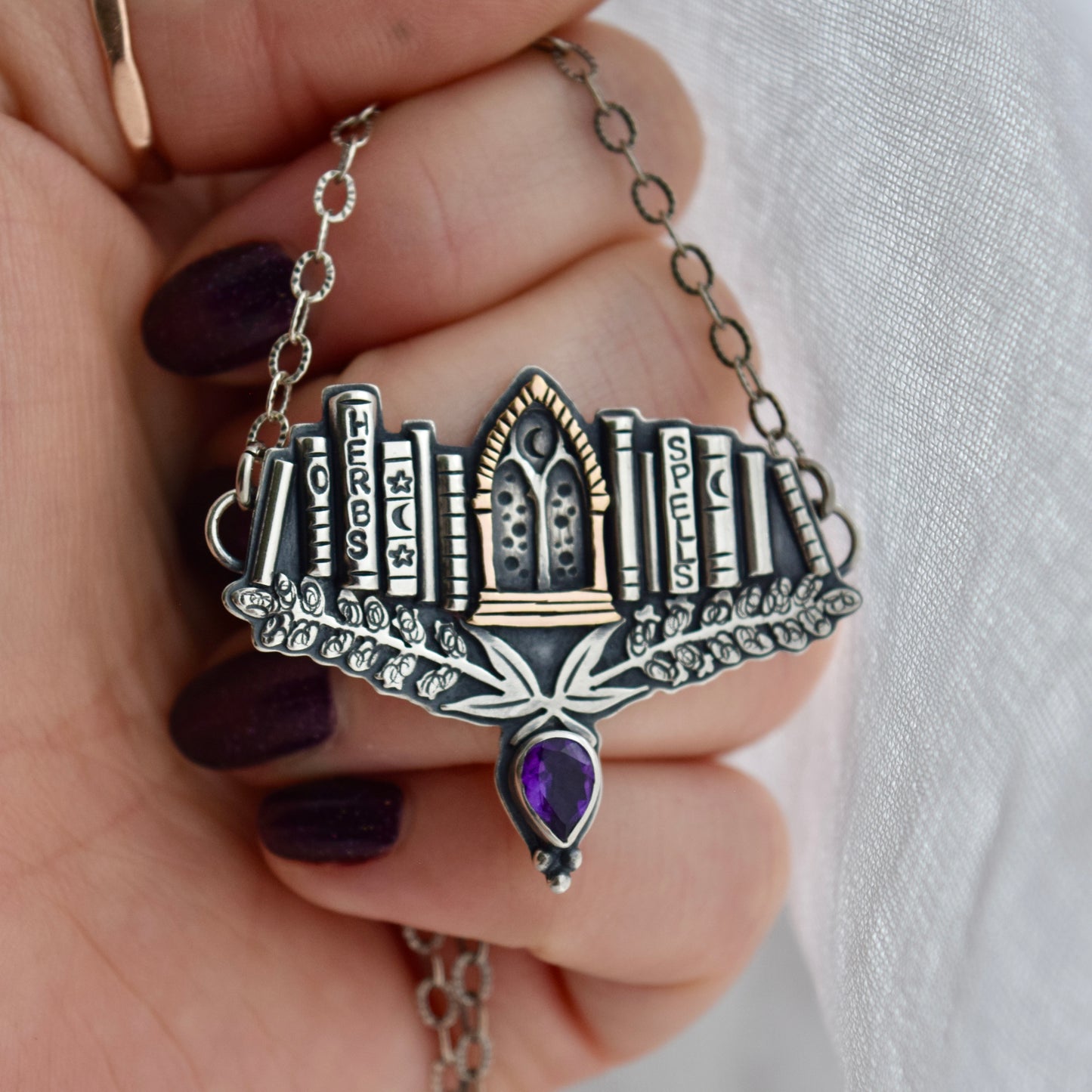 Midnight Library Necklace with Rose Gold Fill and Amethyst