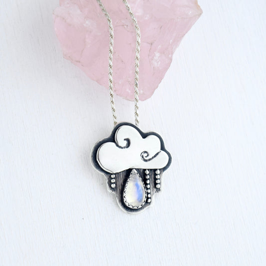 Little Dark Cloud Necklace with Rainbow Moonstone