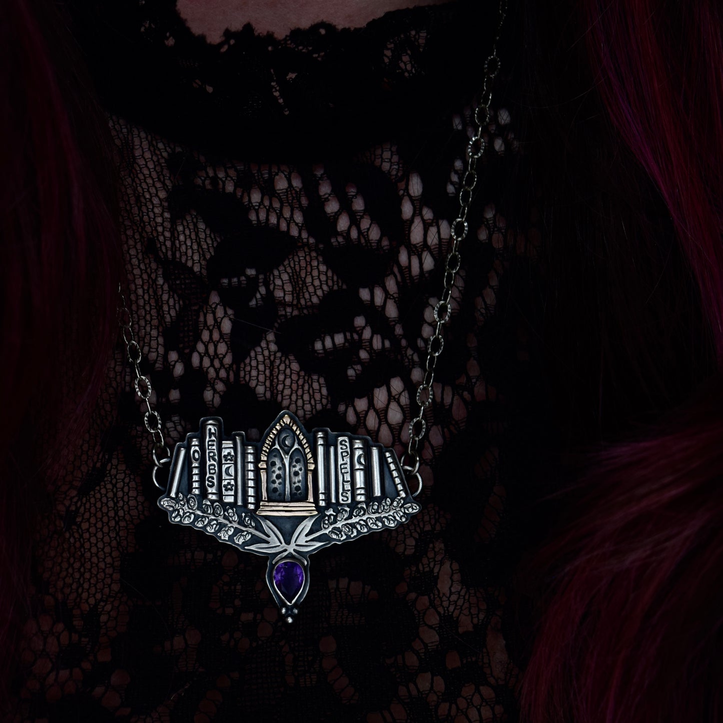 Midnight Library Necklace with Rose Gold Fill and Amethyst