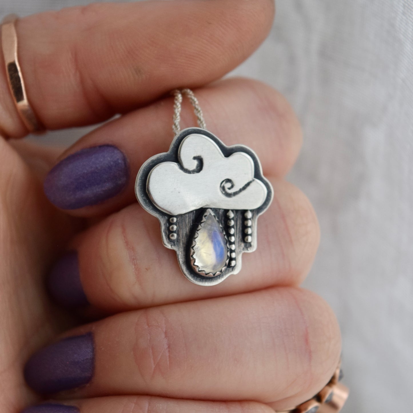 Little Dark Cloud Necklace with Rainbow Moonstone