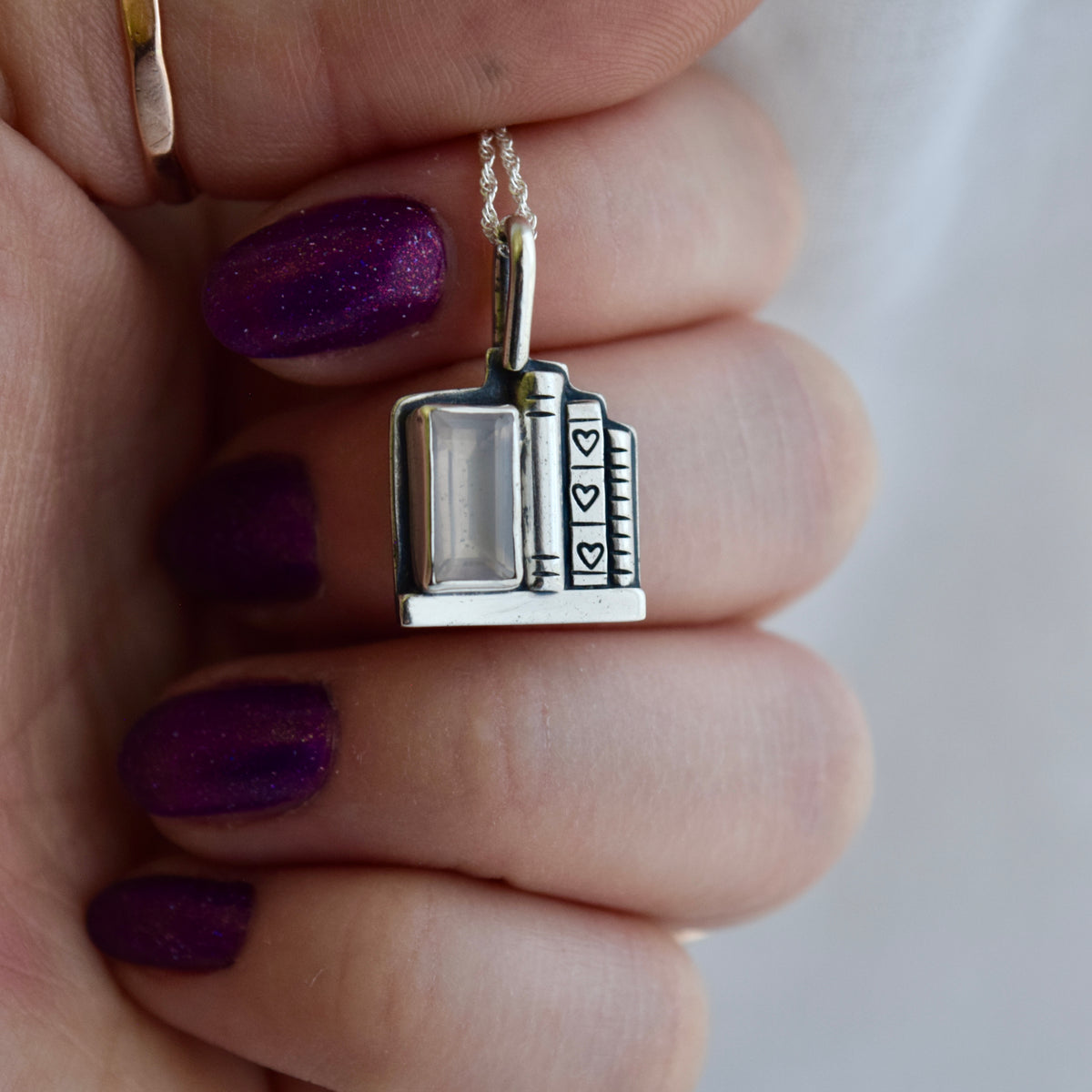 Bookshelf Necklace with Rose Quartz