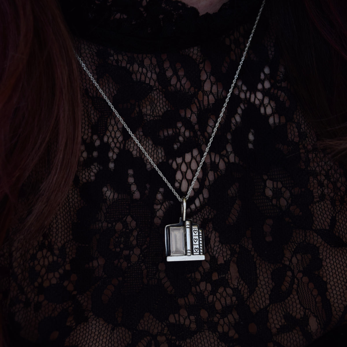Bookshelf Necklace with Rose Quartz