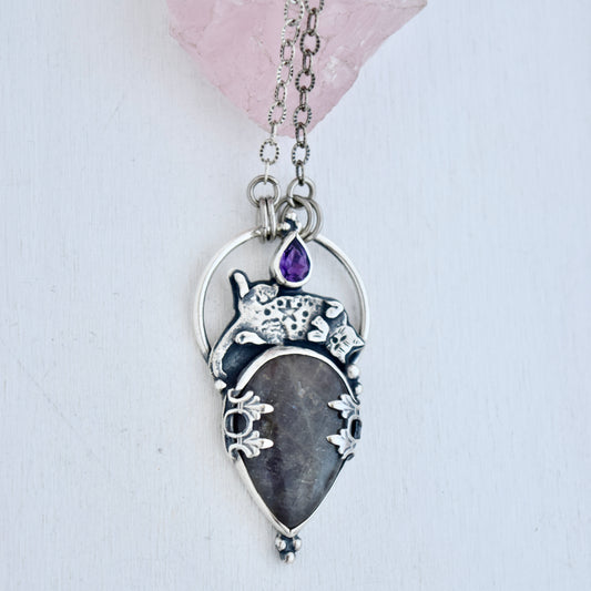 Forbidden Belly Pendant with Amethyst and Purple Labradorite