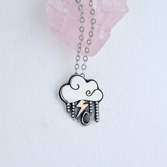 Stormy Little Dark Cloud Necklace with Black Star Sapphire and Gold Fill
