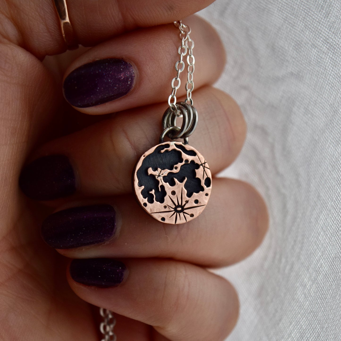 Double Sided Copper Blood on the Moon Pendant