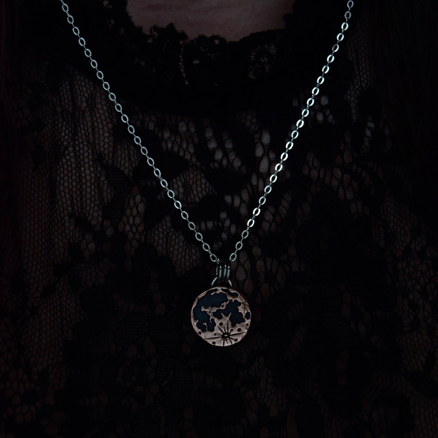 Double Sided Copper Blood on the Moon Pendant