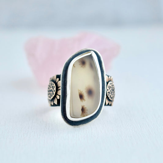 Turn to the Sun Statement Ring with Scenic Dendritic Agate and Bronze size 9.5