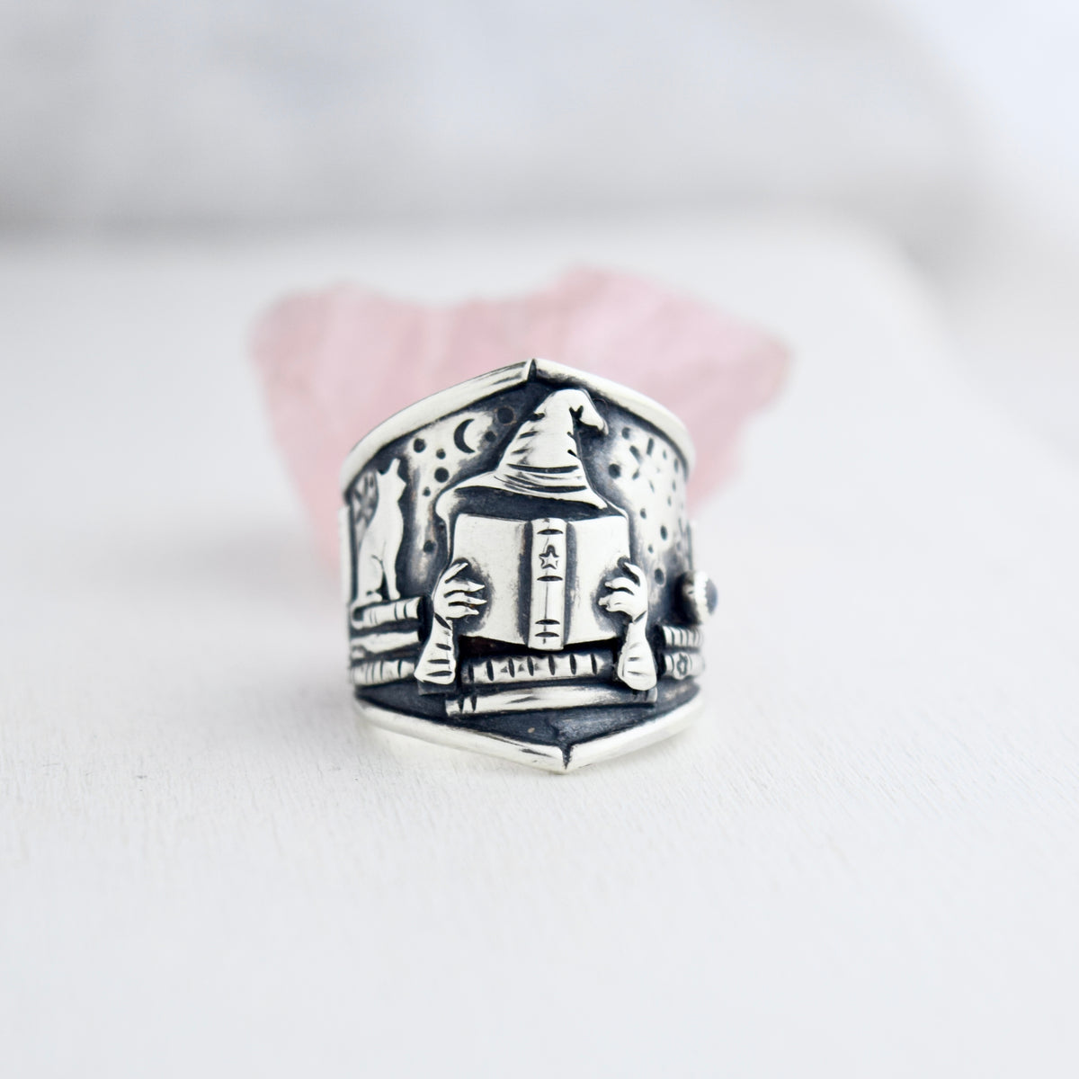 Moonlit Chapters Shield Ring with Rainbow Moonstone Size 7/7.25