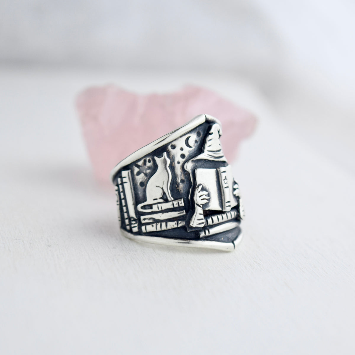 Moonlit Chapters Shield Ring with Rainbow Moonstone Size 7/7.25