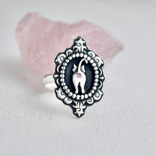 Cat Butthole Cameow Ring with Pink Sapphire Size 7
