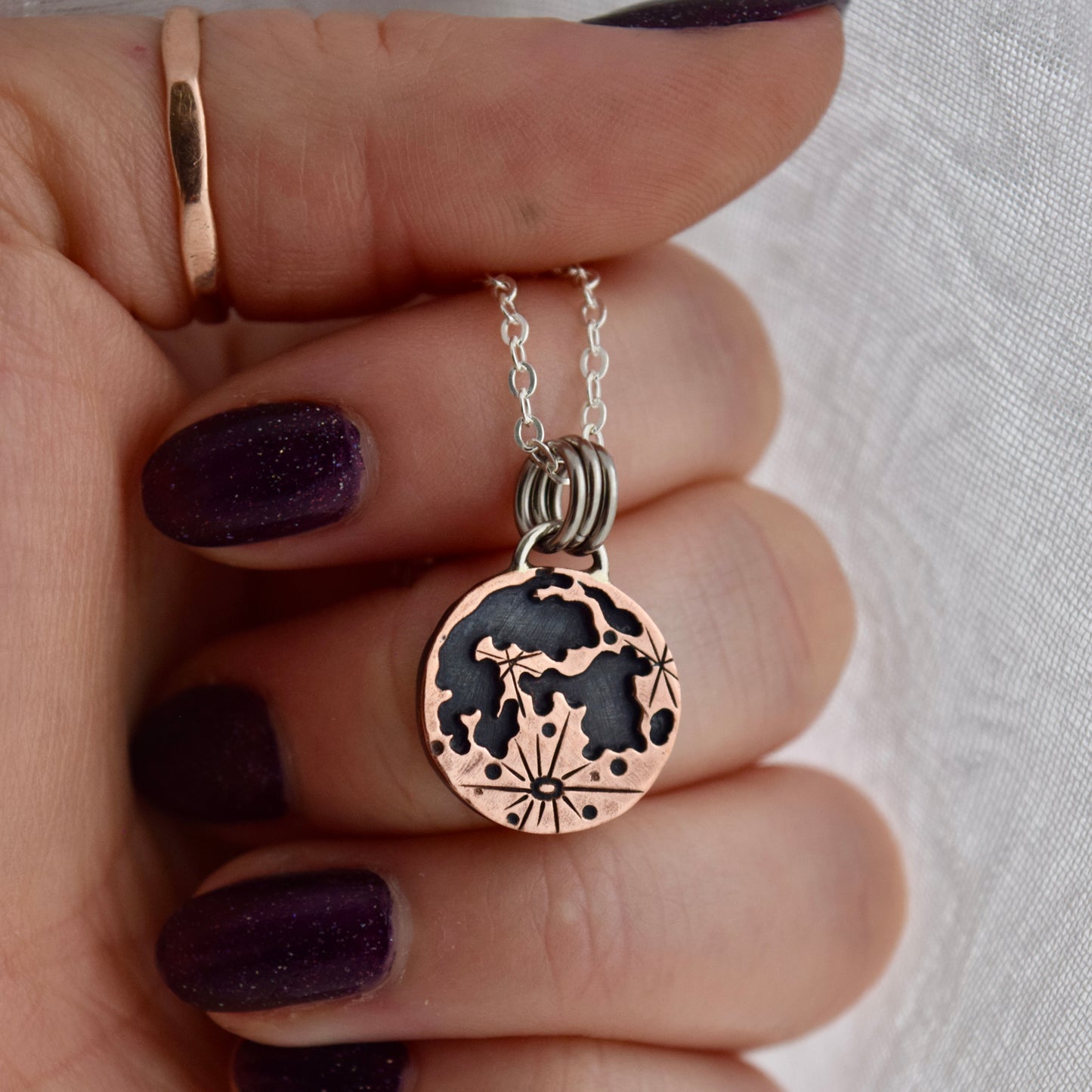 Double Sided Copper Blood on the Moon Pendant