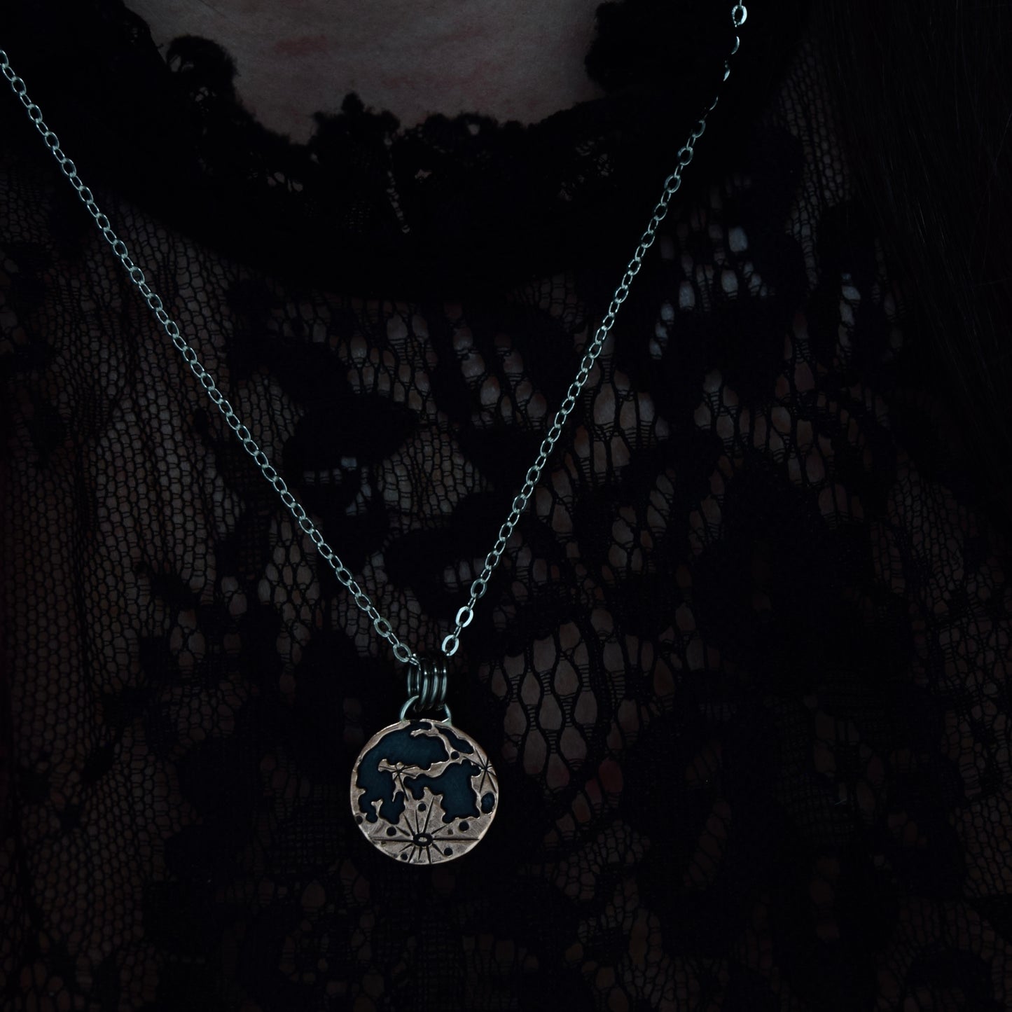 Double Sided Copper Blood on the Moon Pendant