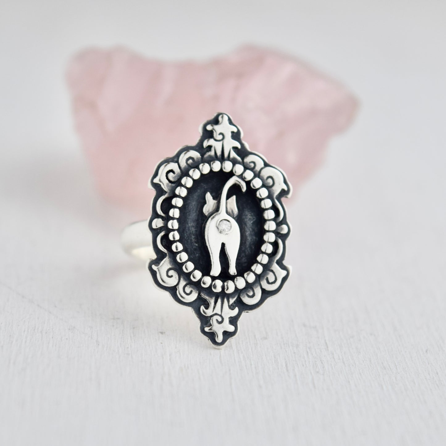 Cat Butthole Cameow Ring with Moissanite Size 6