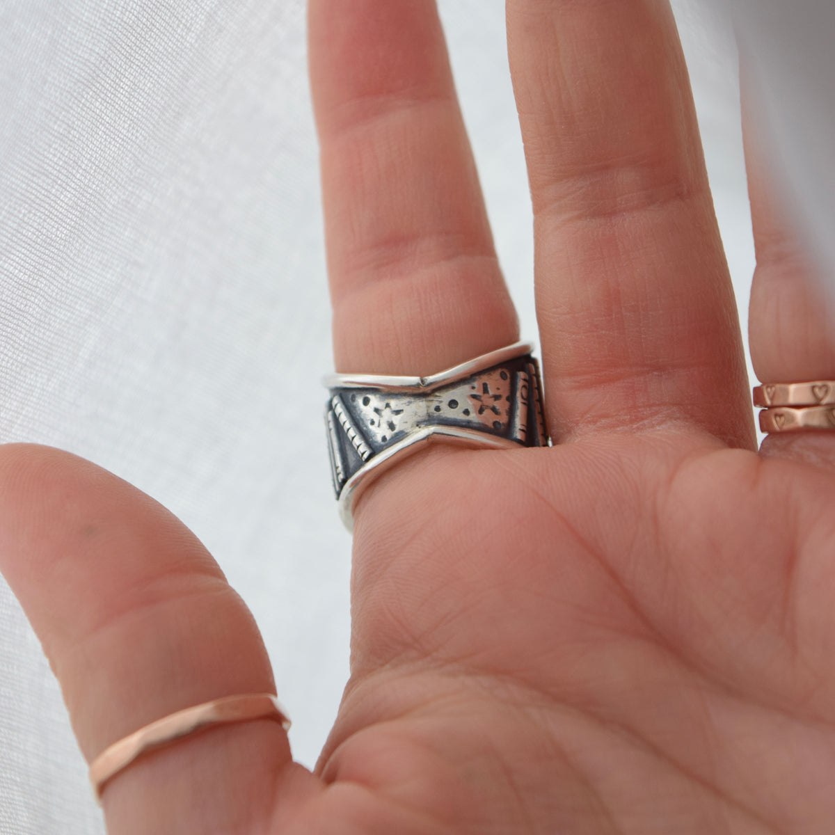 Moonlit Chapters Shield Ring with Rainbow Moonstone Size 7/7.25