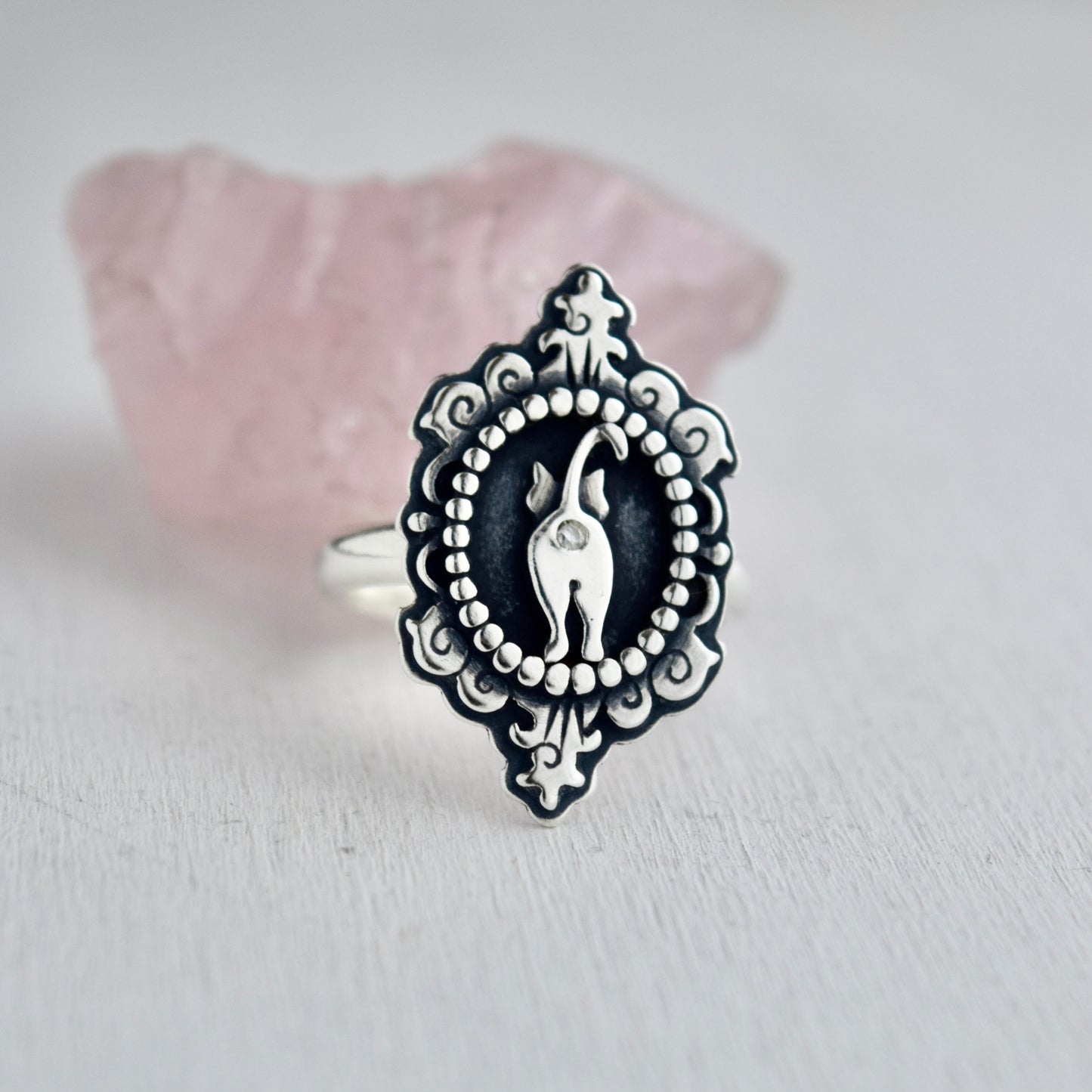 Cat Butthole Cameow Ring with Moissanite Size 8