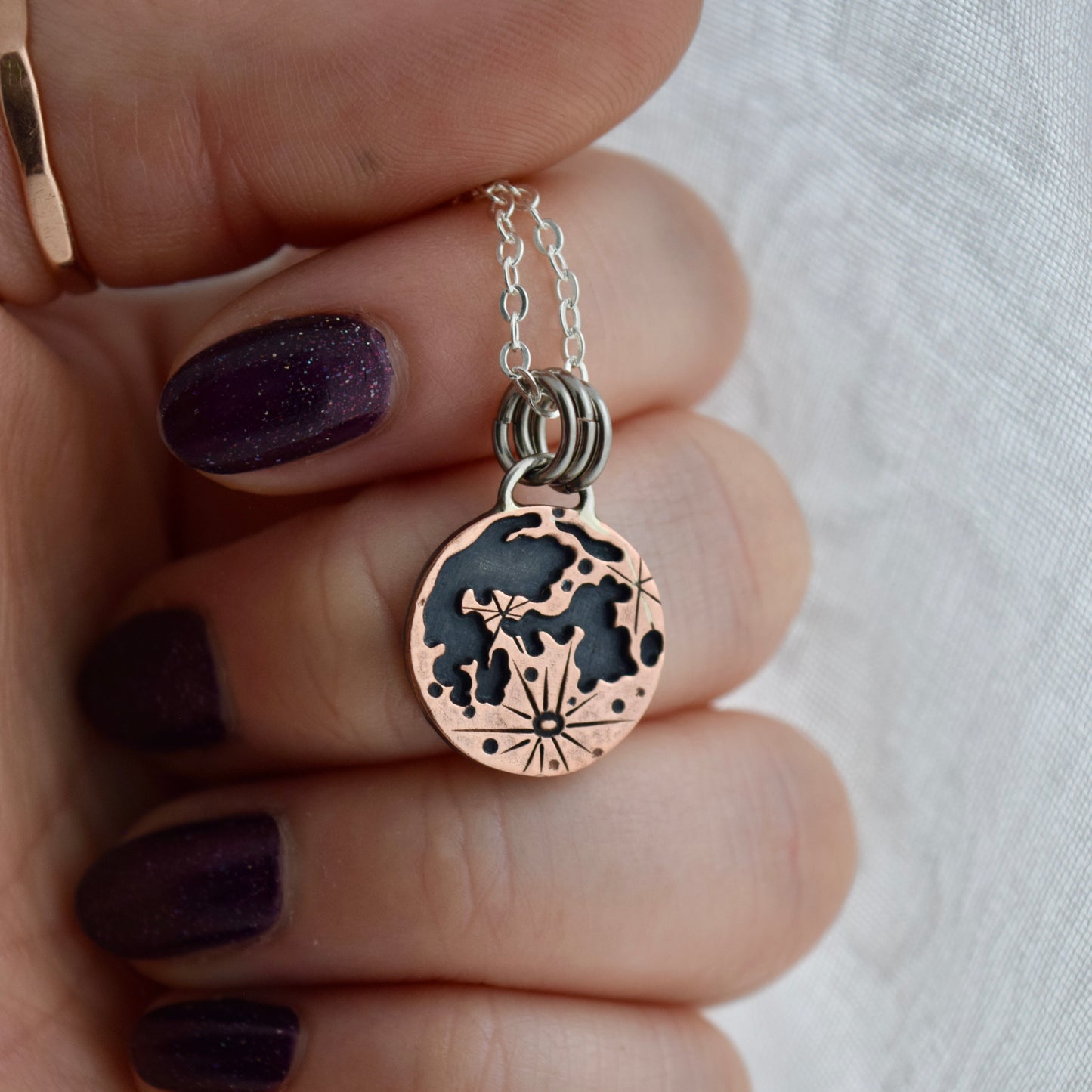 Double Sided Copper Blood on the Moon Pendant