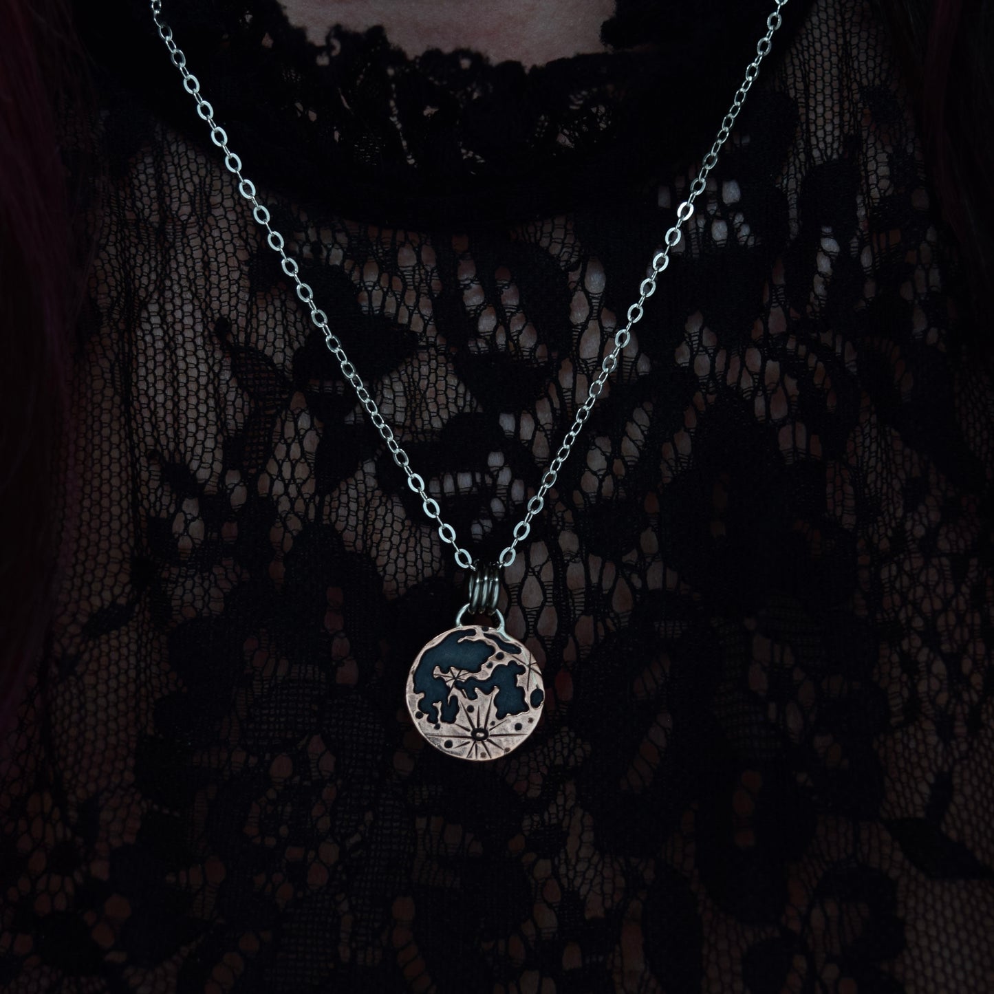 Double Sided Copper Blood on the Moon Pendant