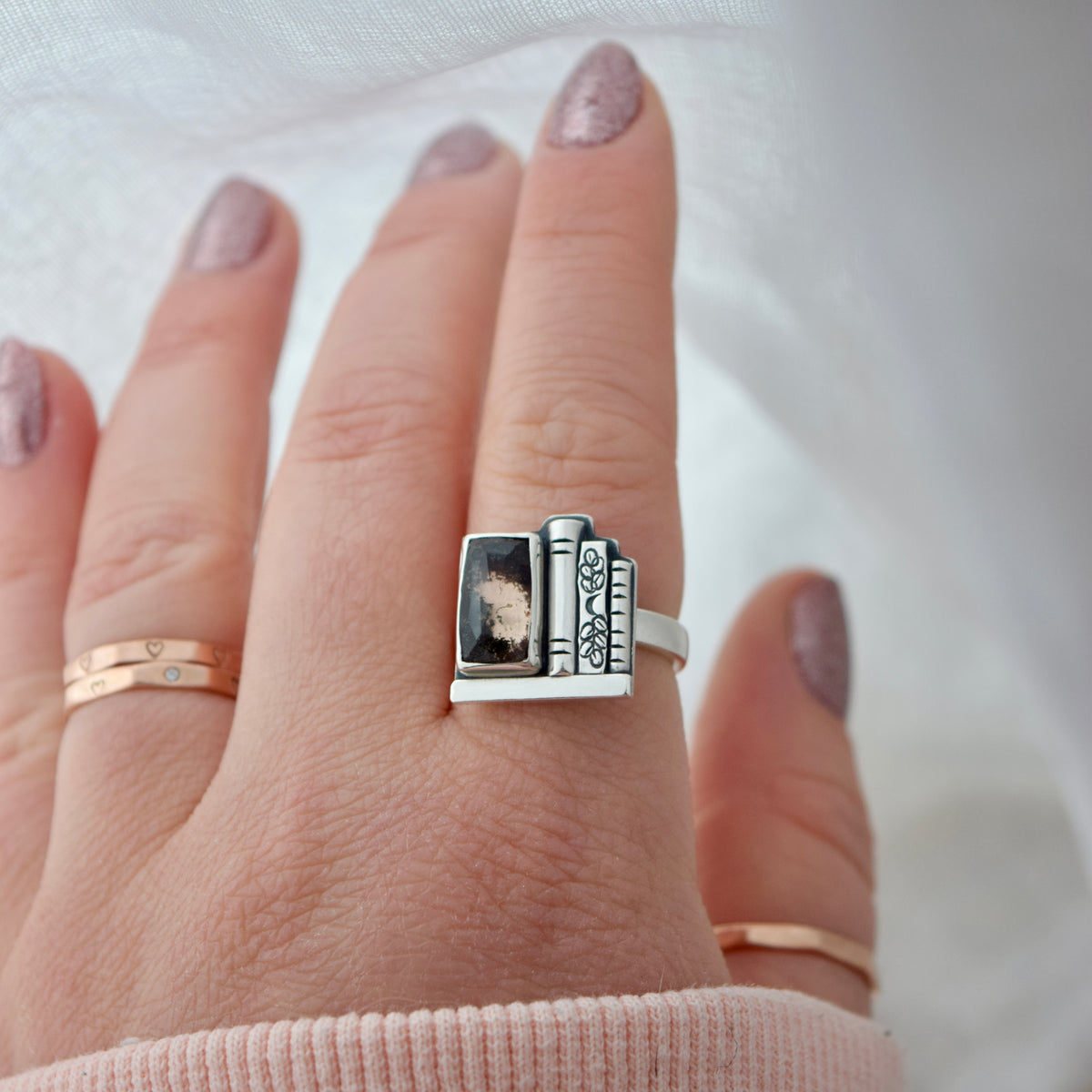Bookshelf Ring with Lodolite set over Rose Gold Fill Size 7