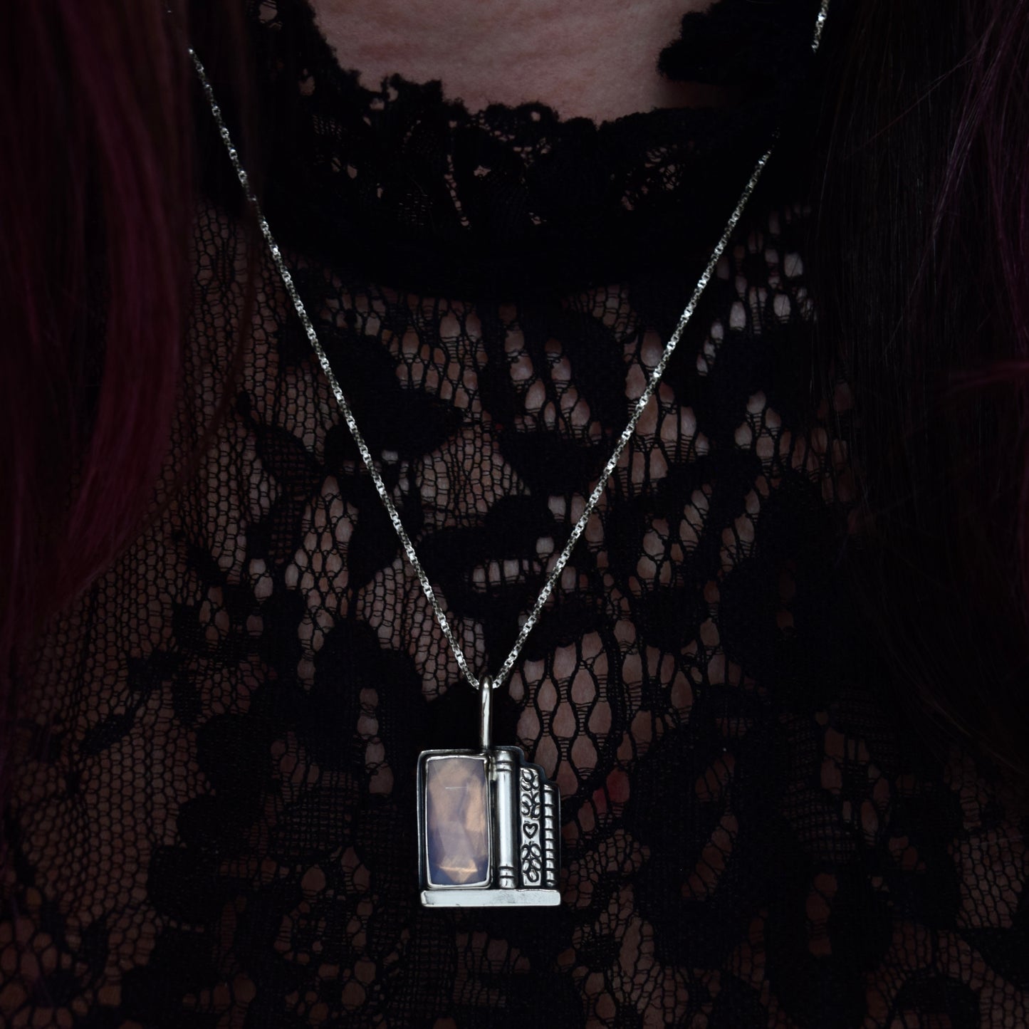 Bookshelf Necklace with Lavender Quartz