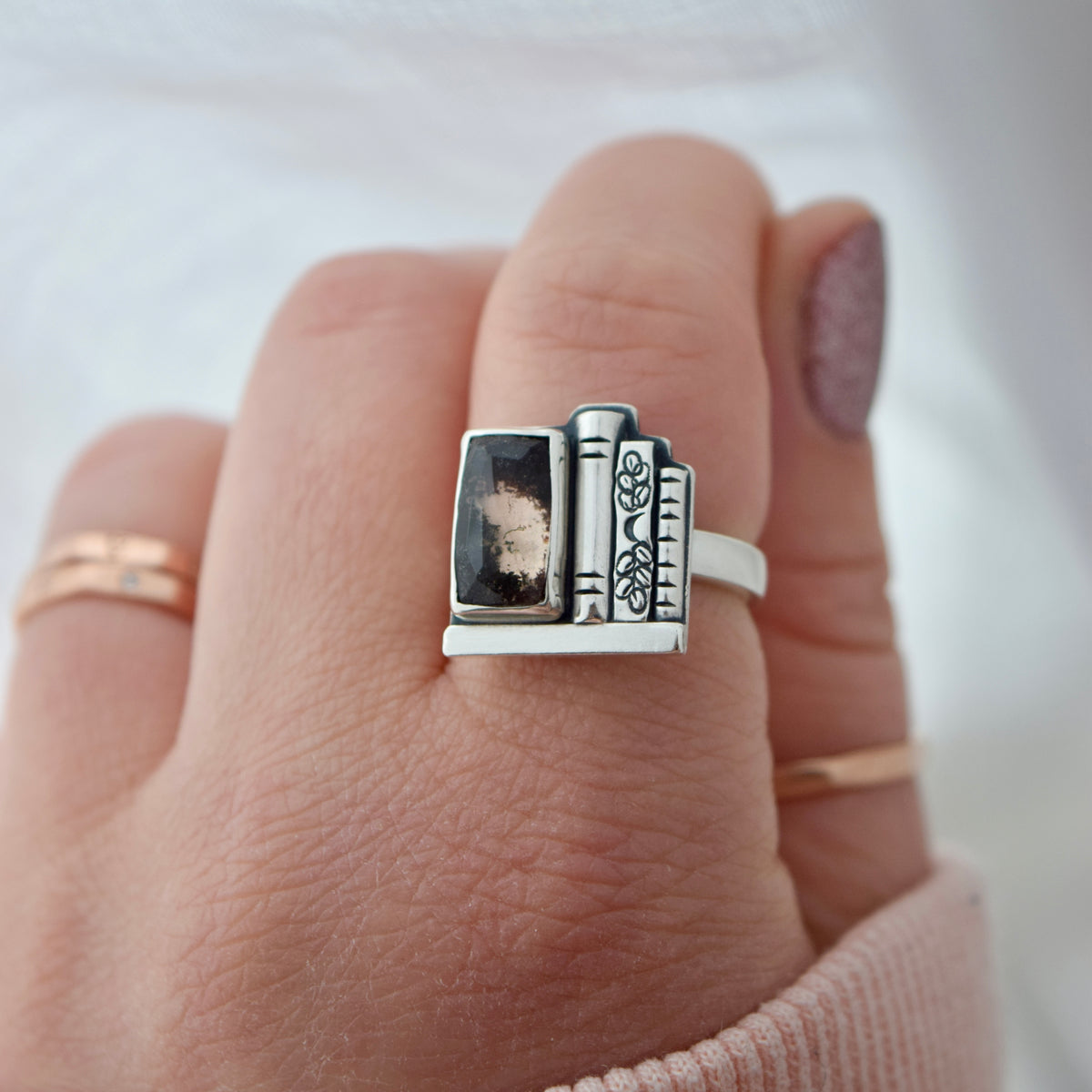 Bookshelf Ring with Lodolite set over Rose Gold Fill Size 7