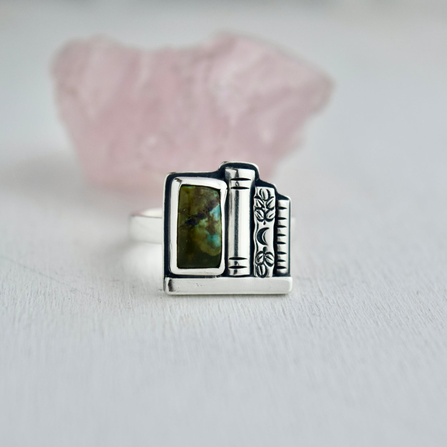 Bookshelf Ring with Tibetan Turquoise Size 6.75