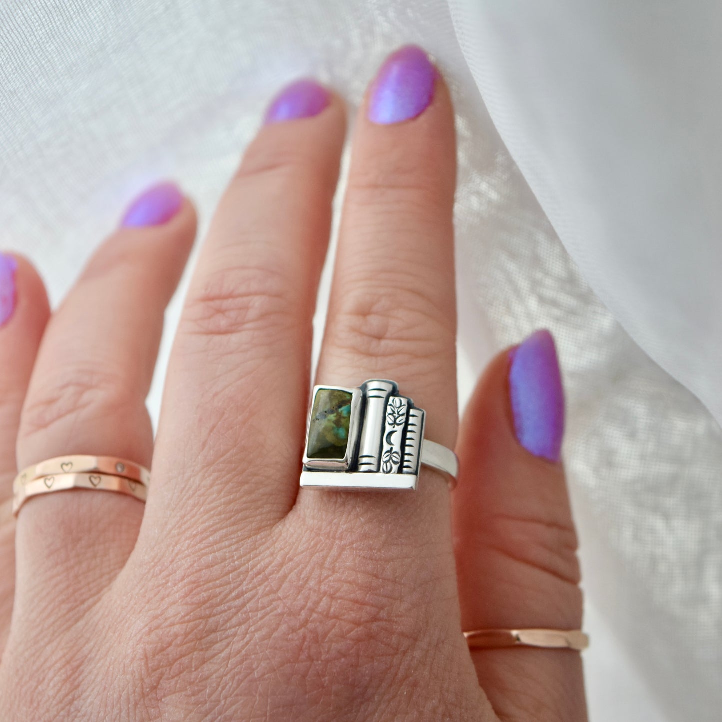 Bookshelf Ring with Tibetan Turquoise Size 6.75