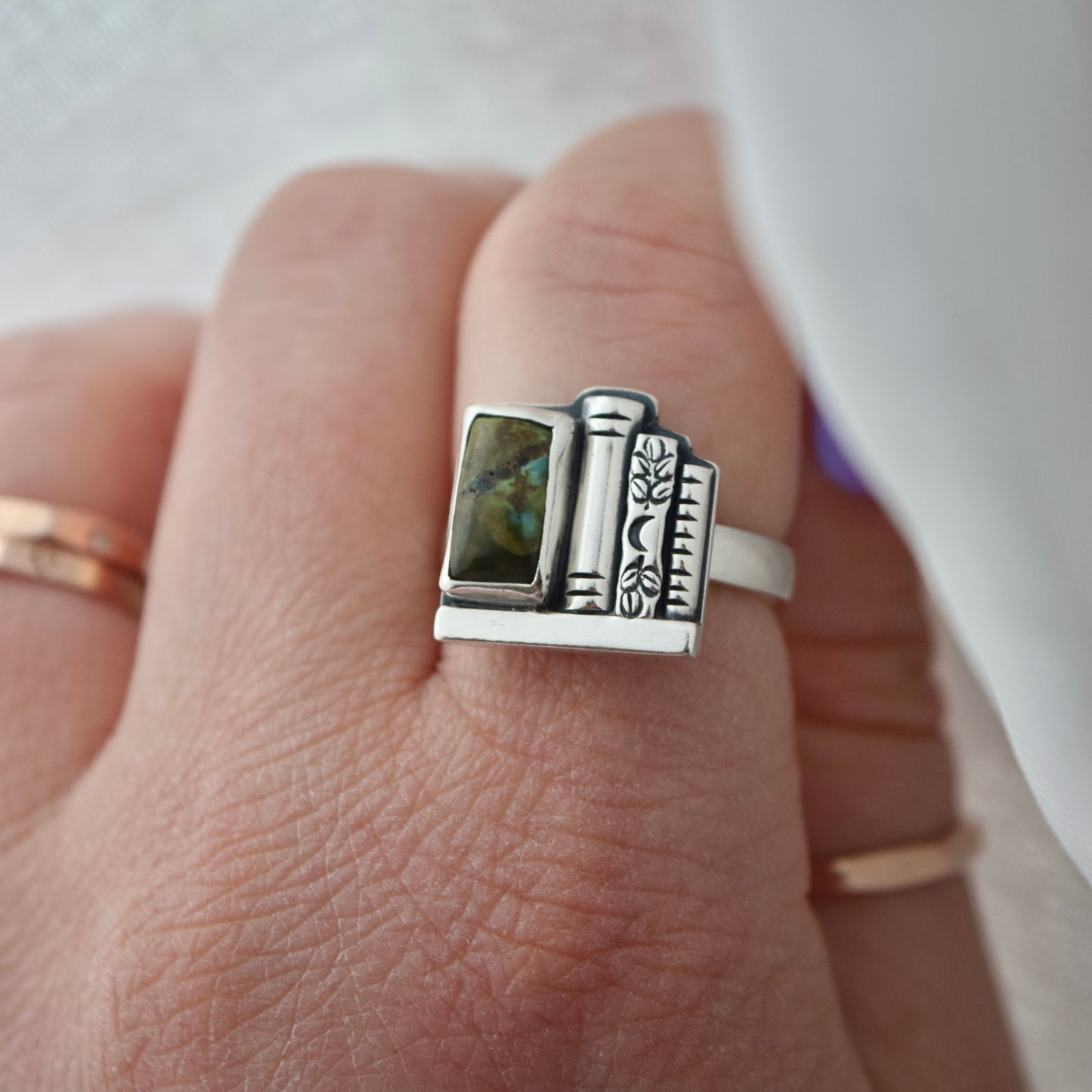 Bookshelf Ring with Tibetan Turquoise Size 6.75