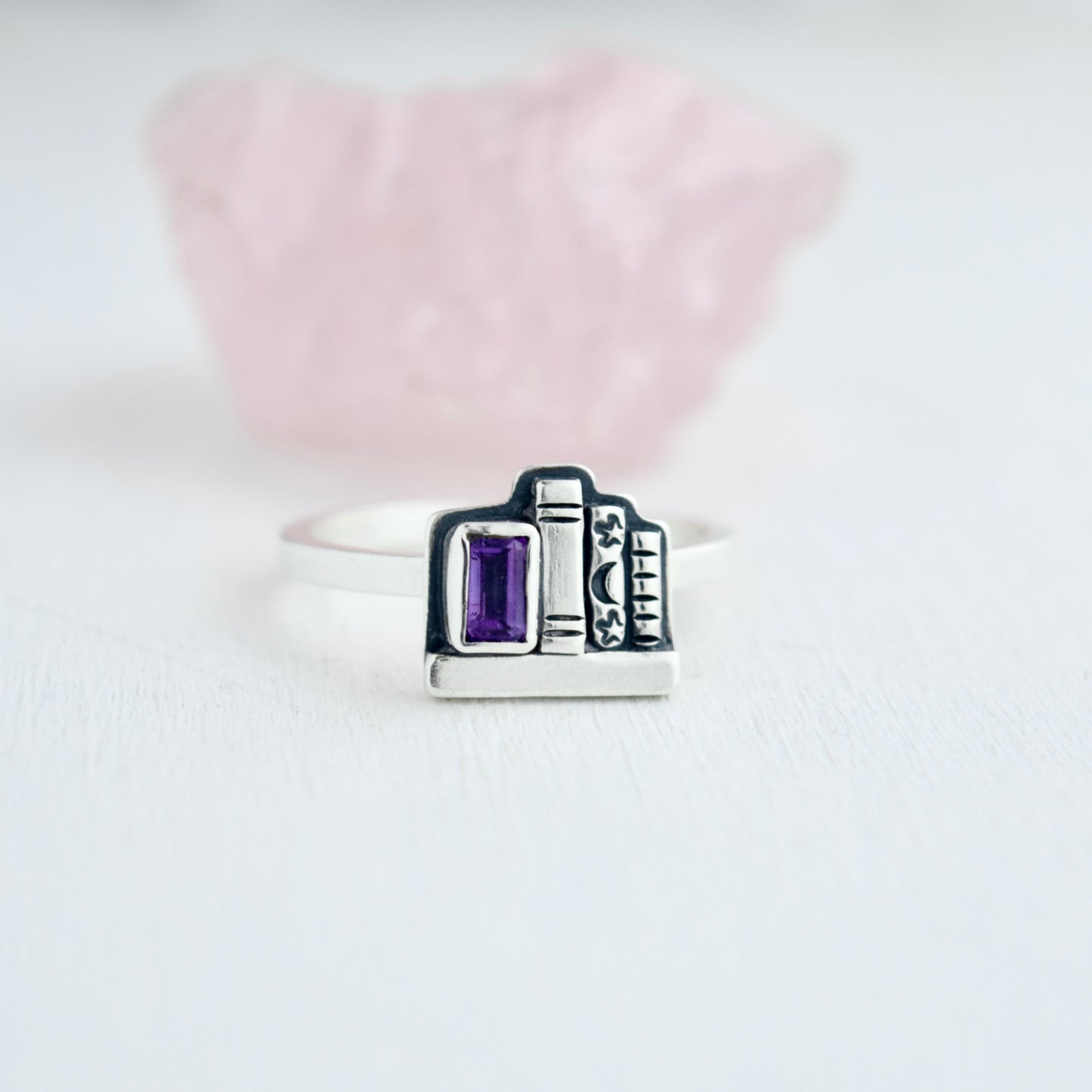 Mini Bookshelf Ring with Amethyst Size 9