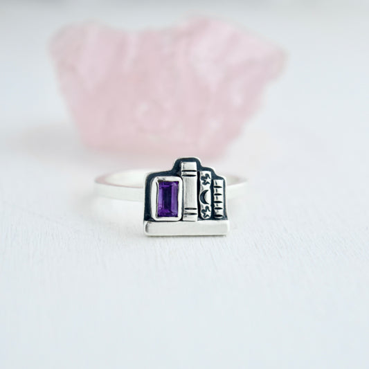 Mini Bookshelf Ring with Amethyst Size 9