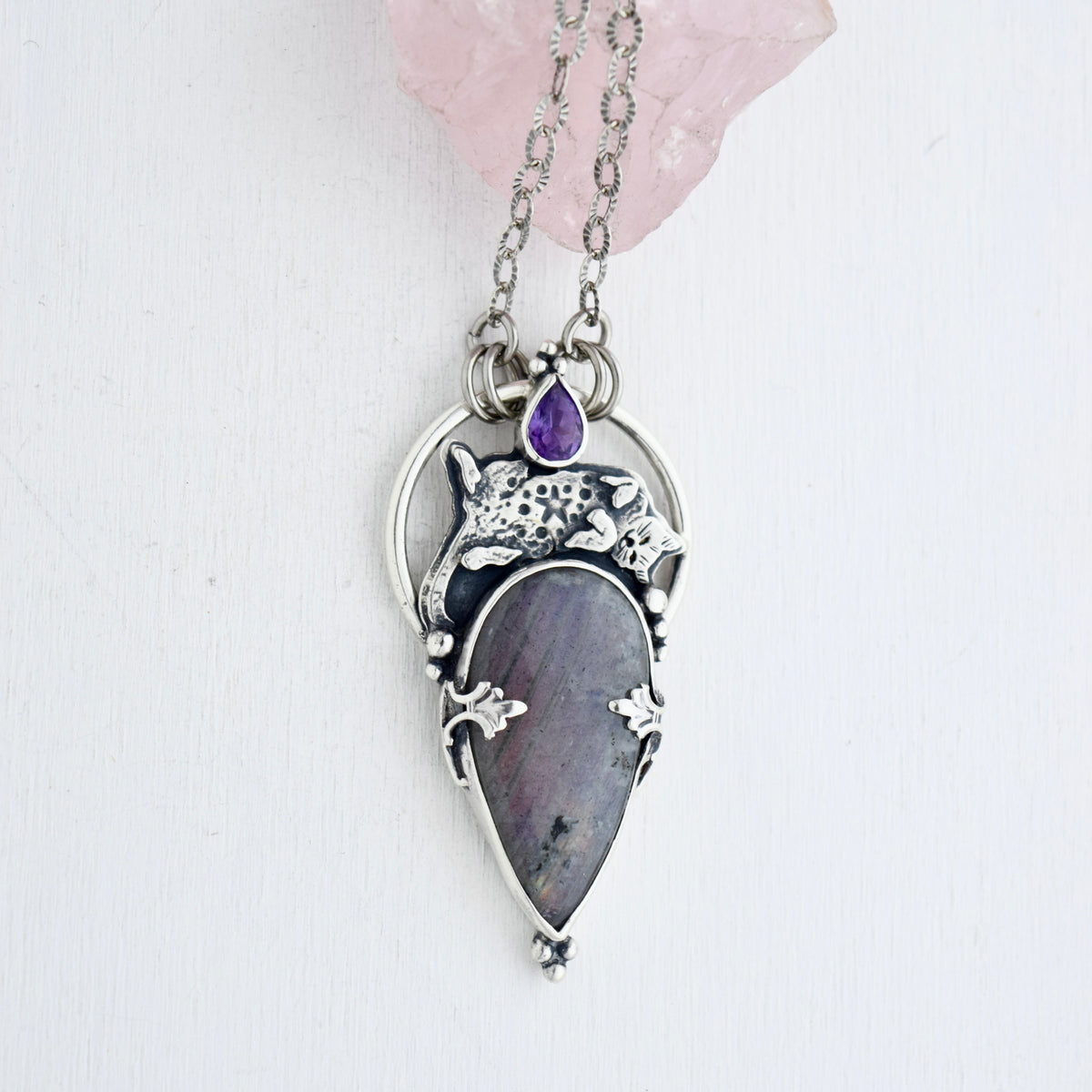 Forbidden Belly Pendant with Amethyst and Purple Labradorite