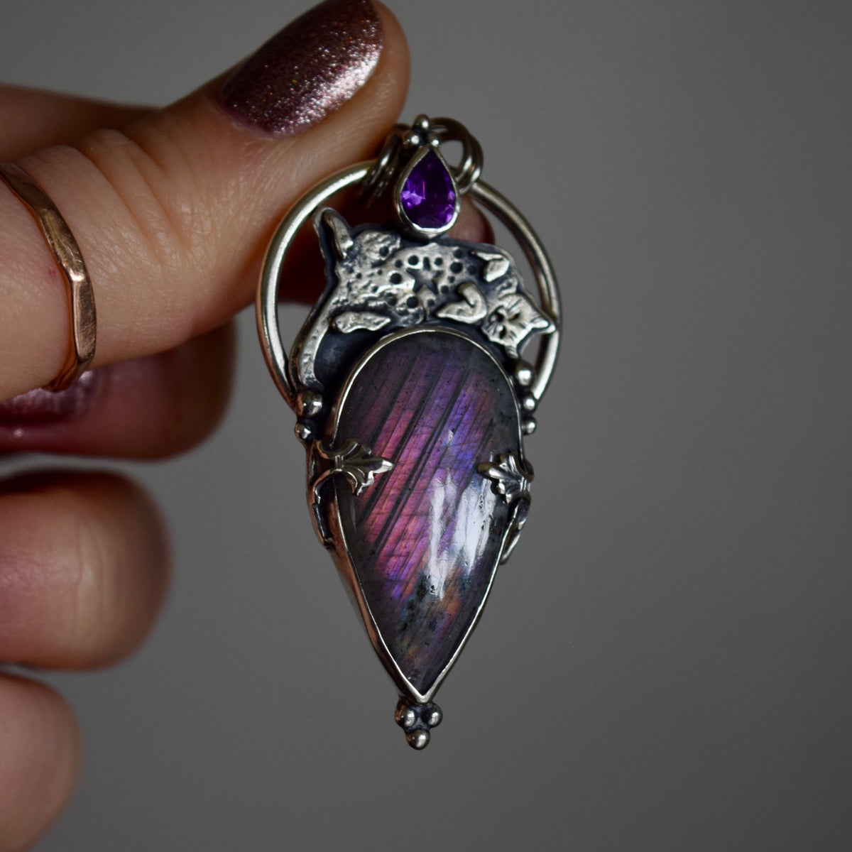 Forbidden Belly Pendant with Amethyst and Purple Labradorite