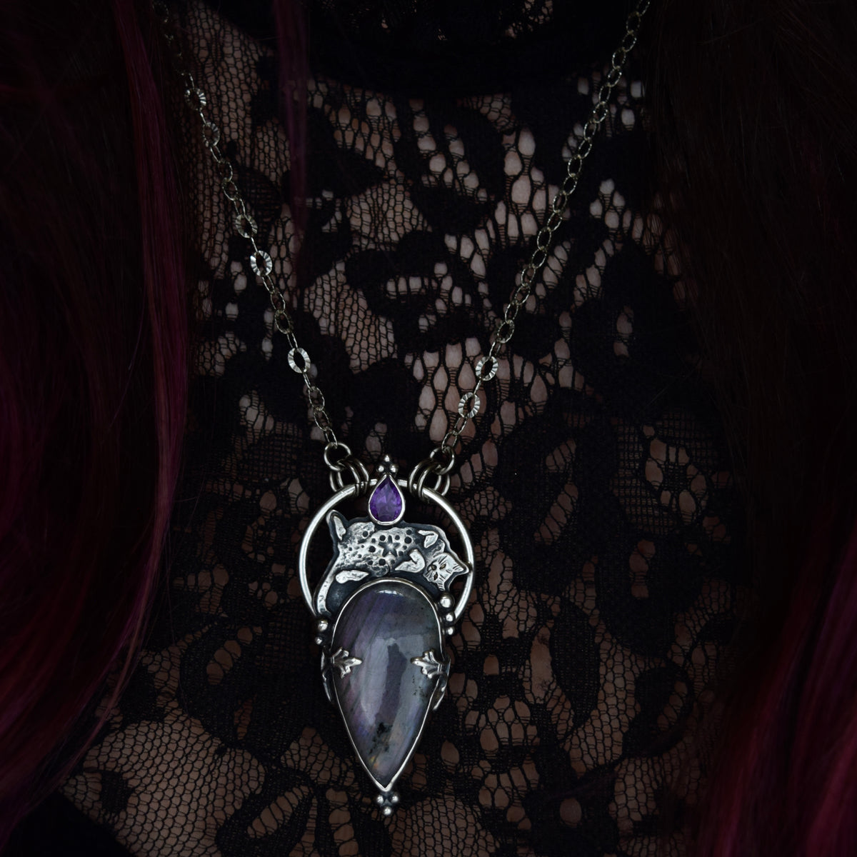 Forbidden Belly Pendant with Amethyst and Purple Labradorite