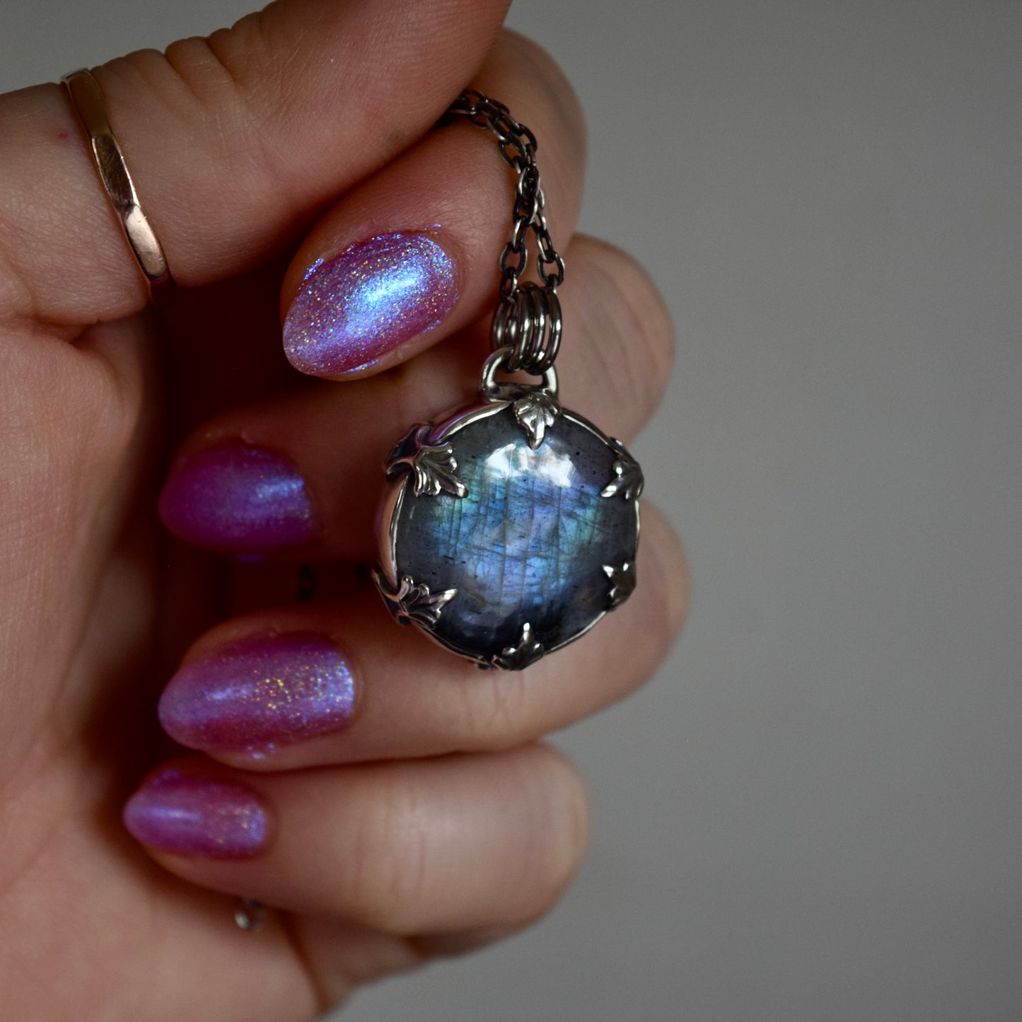 Double Sided Full Moon Purple Labradorite Necklace