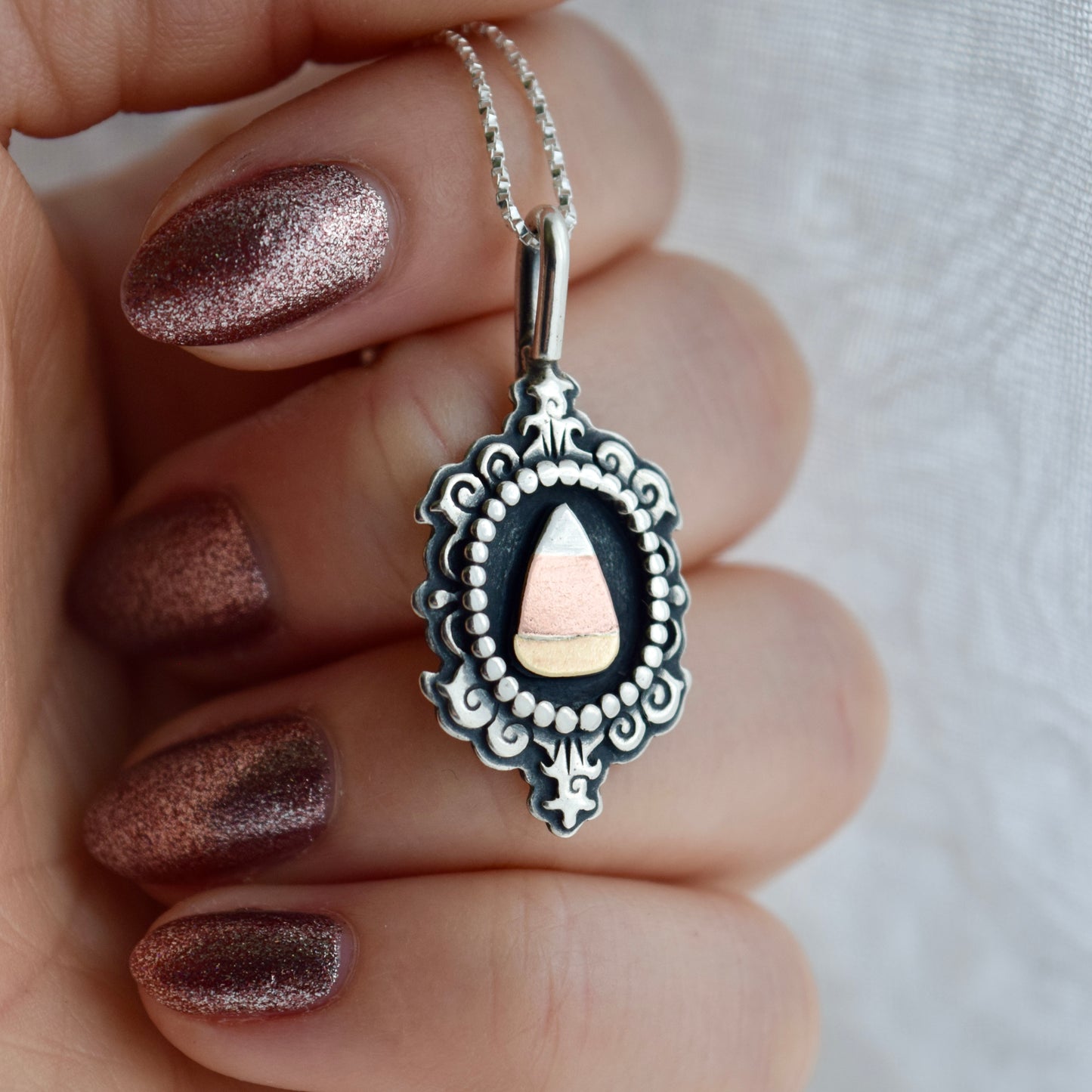 Candy Corn Cameo Necklace with Copper and Gold Fill