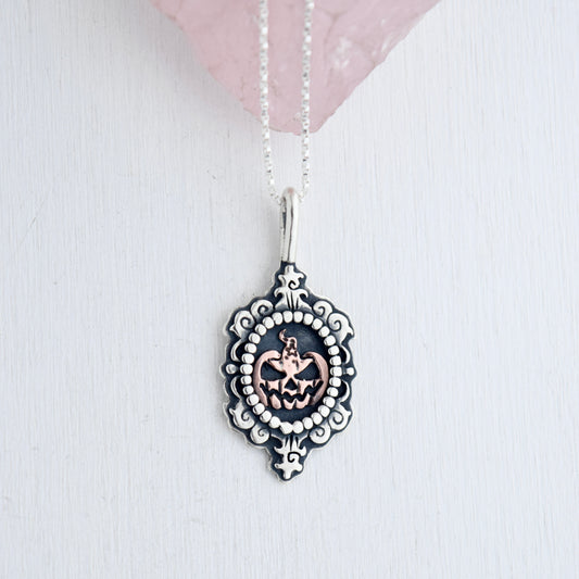 Enchanted Pumpkin Head Cameo Necklace with Copper