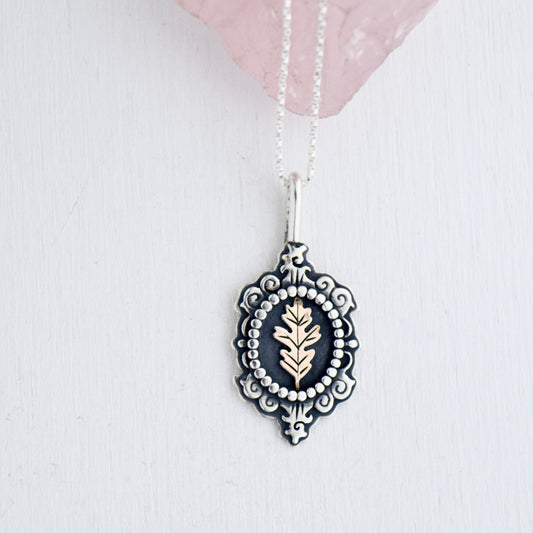 Oak Leaf Cameo Necklace with Gold Fill