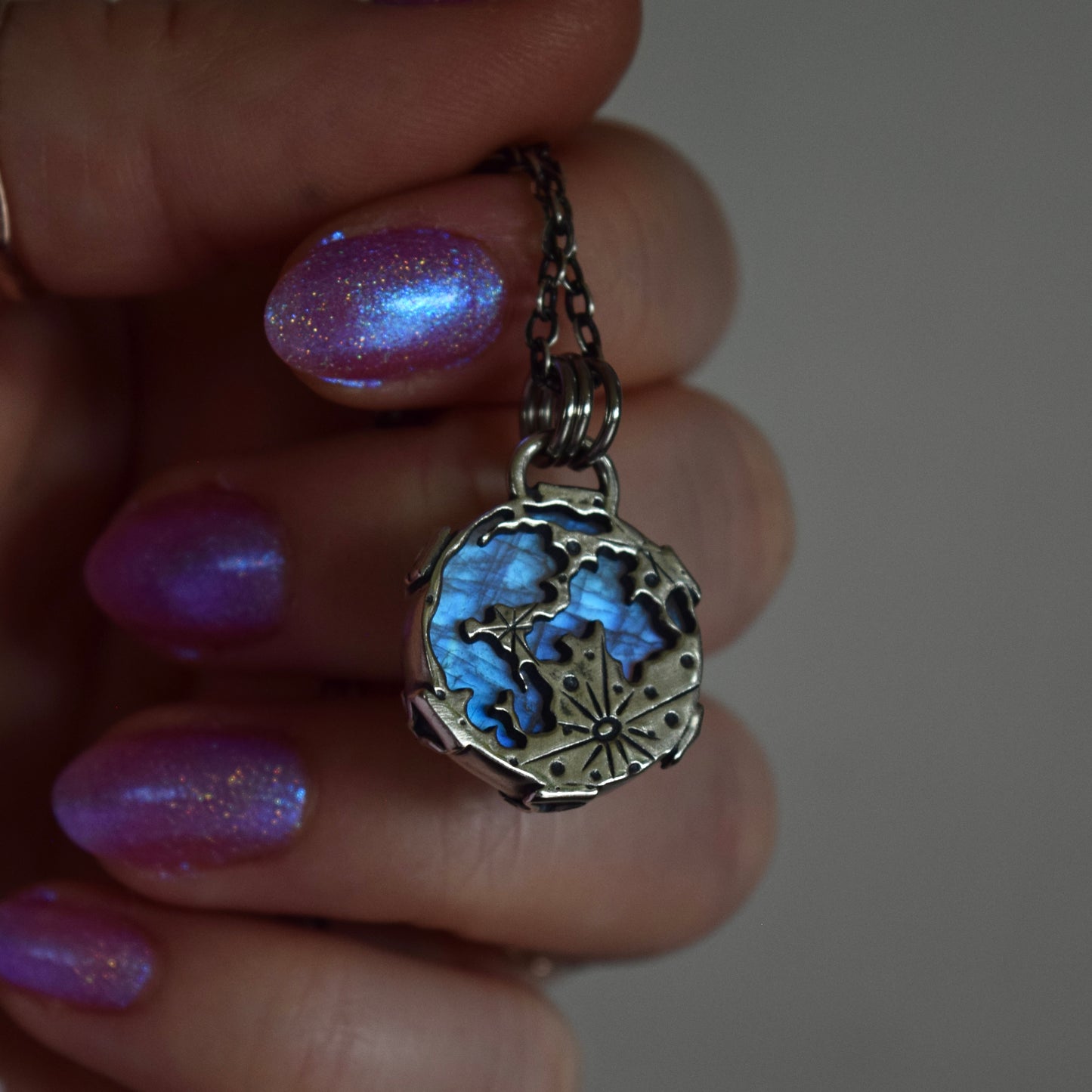 Double Sided Full Moon Rainbow Moonstone Necklace