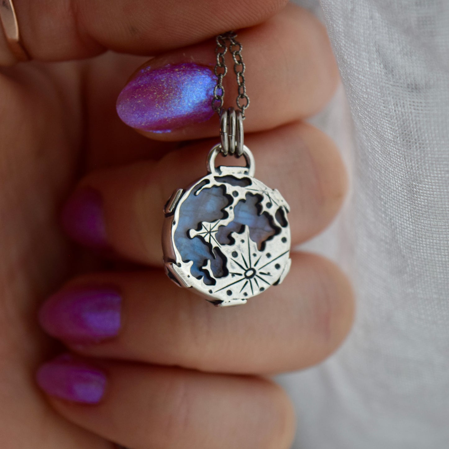 Double Sided Full Moon Rainbow Moonstone Necklace