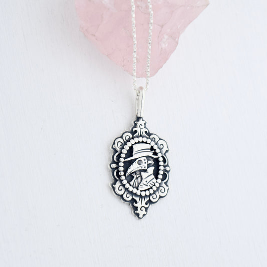 Plague Doctor Cameo Necklace with .02c Black Diamond