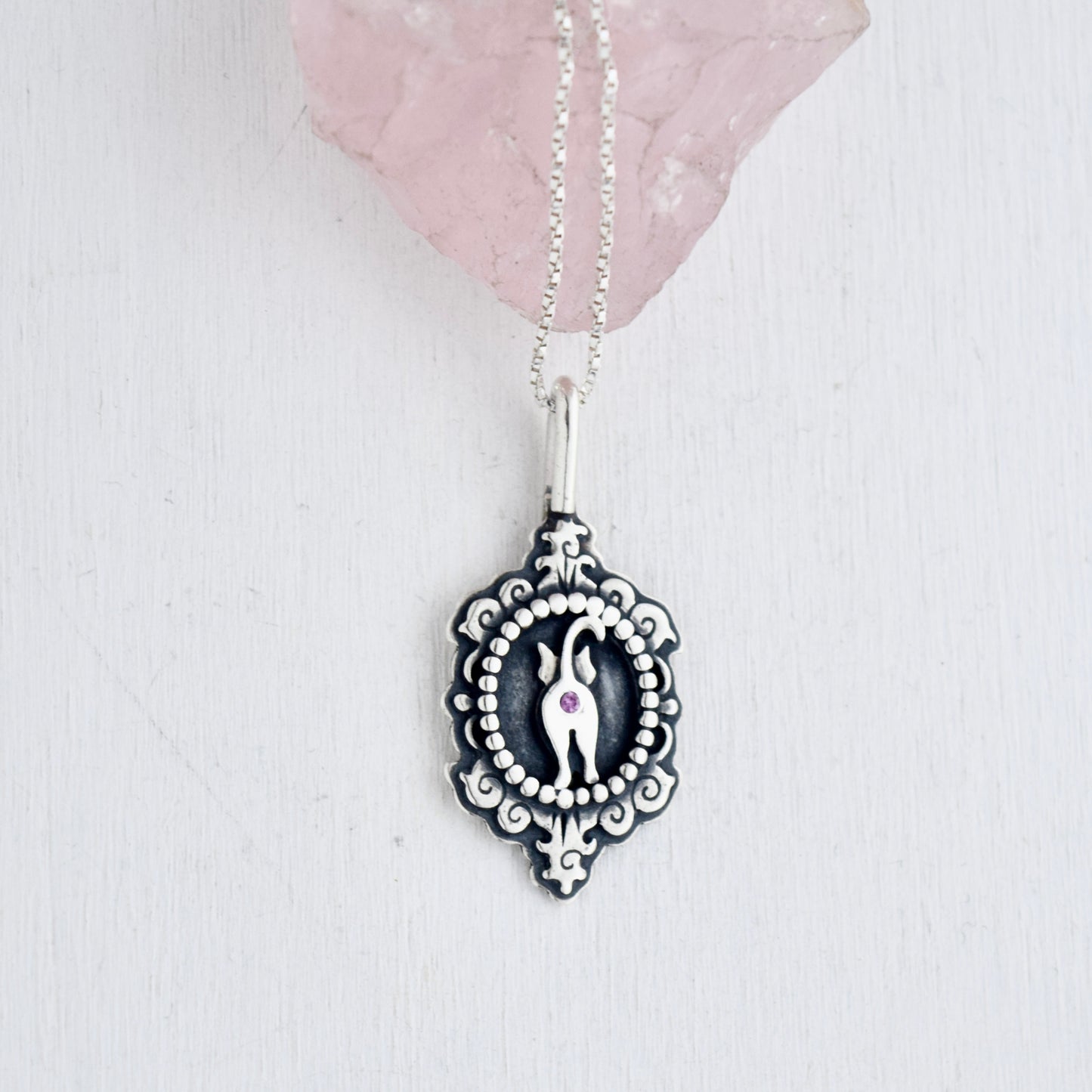 Cat Butthole Cameow Necklace with Pink Sapphire