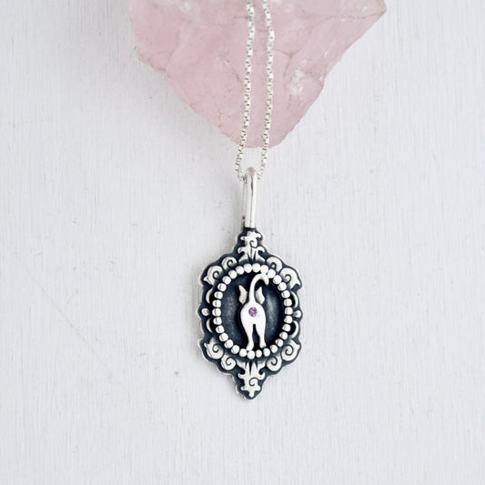 Cat Butthole Cameow Necklace with Pink Sapphire