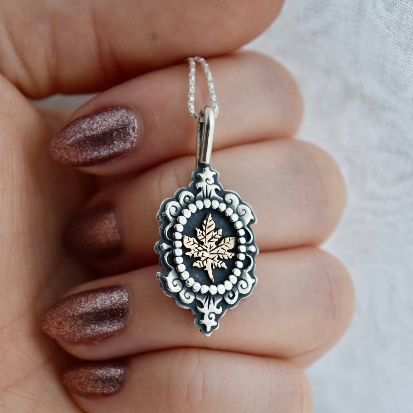 Maple Leaf Cameo Necklace with Rose Gold Fill