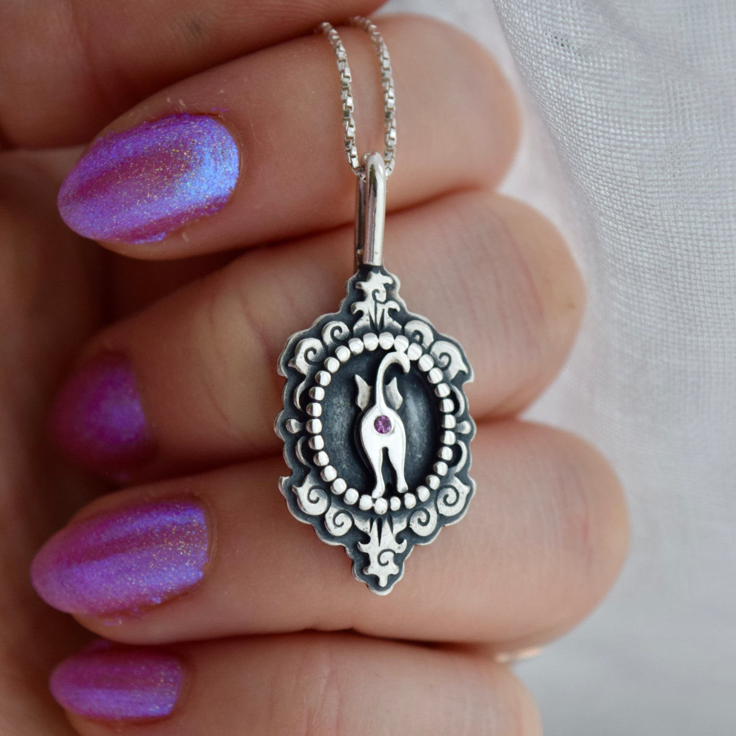 Cat Butthole Cameow Necklace with Pink Sapphire