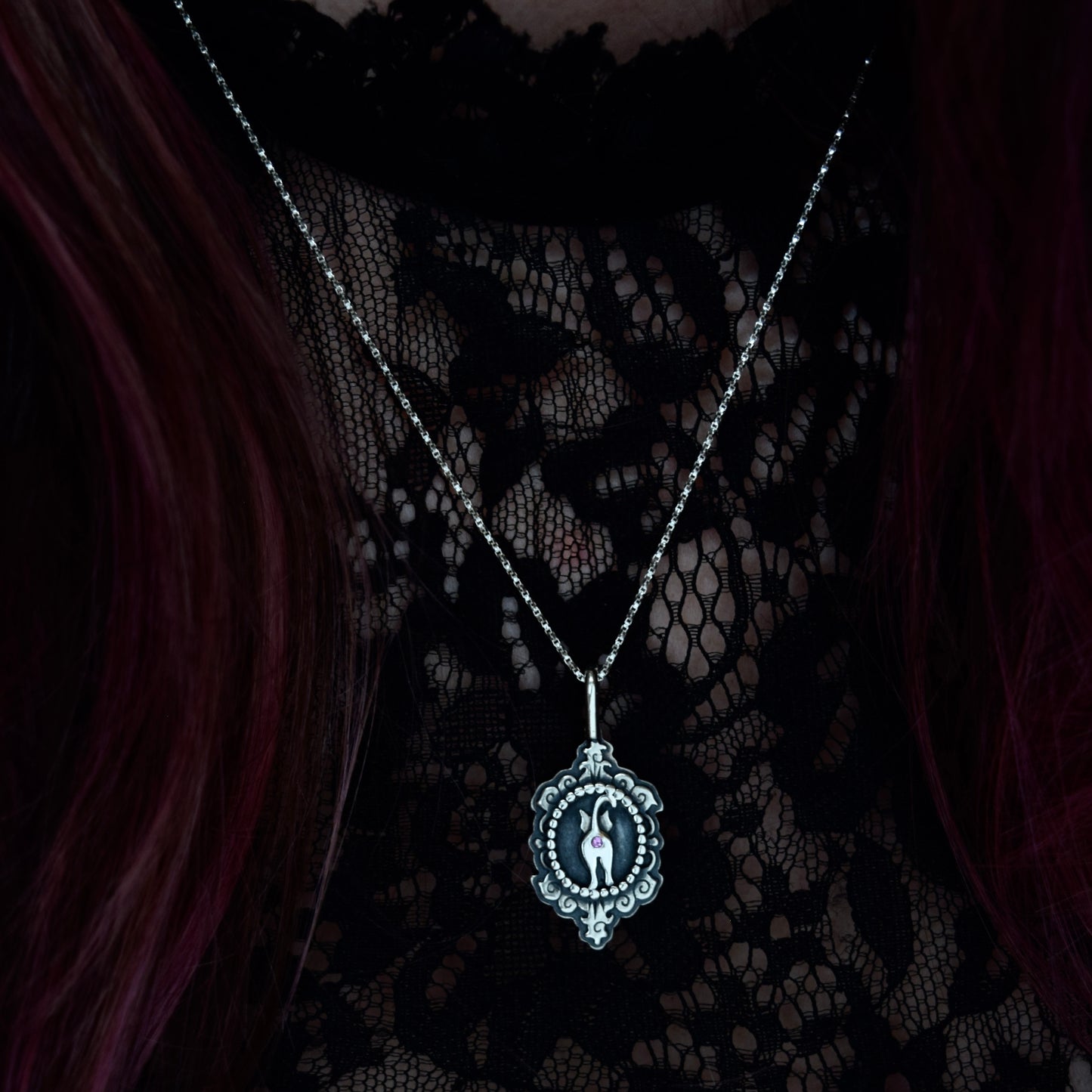 Cat Butthole Cameow Necklace with Pink Sapphire