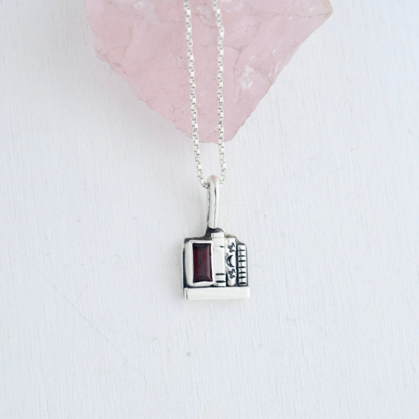 Mini Bookshelf Necklace with Garnet