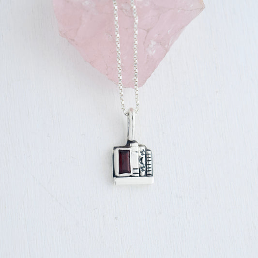 Mini Bookshelf Necklace with Garnet